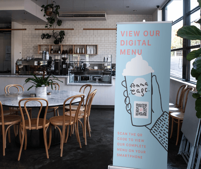 QR Code restaurant menu on a banner