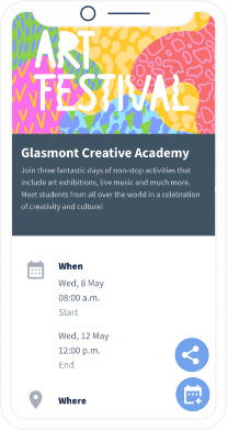 A QR Code landing page that displays a school or university’s event details with a button that saves the information directly to a smartphone calendar.