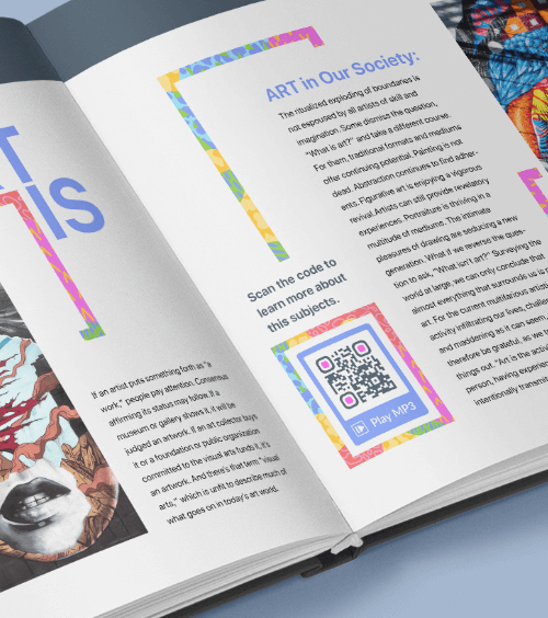 A printed teaching material with a QR Code that offers an MP3 version of the document.